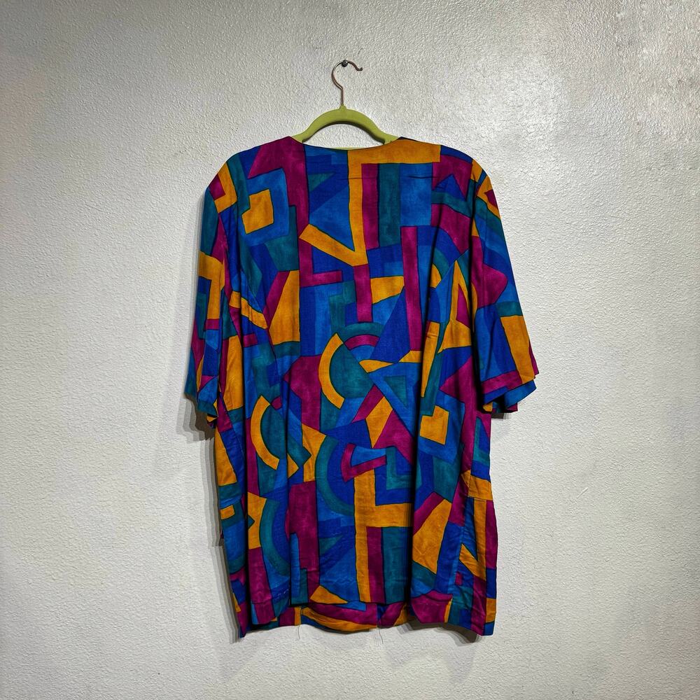 Jeffrey & Dara Multicolor Abstract Geometric Button Front Blouse Top Sz 22 - Picture 8 of 11